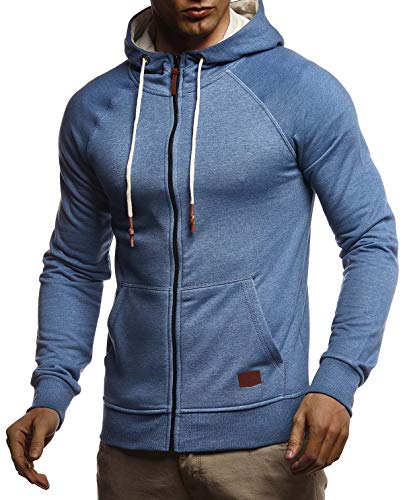 Leif Nelson Herren Sweatjacke mit Kapuze Slim Fit Baumwolle-Anteil Modernes Hoodie-Cardigan Langarm Männer Schwarze Freizeit-Kapuzen-Jacke für Winter Sommer LN8124 Indigo Melange Small von Leif Nelson