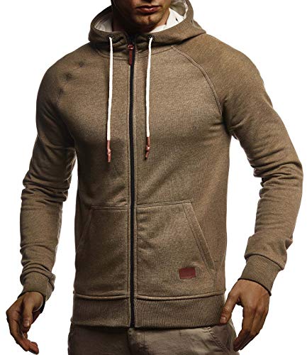 Leif Nelson Herren Sweatjacke mit Kapuze Slim Fit Baumwolle-Anteil Modernes Hoodie-Cardigan Langarm Männer Schwarze Freizeit-Kapuzen-Jacke für Winter Sommer LN8124 Khaki Melange Medium von Leif Nelson