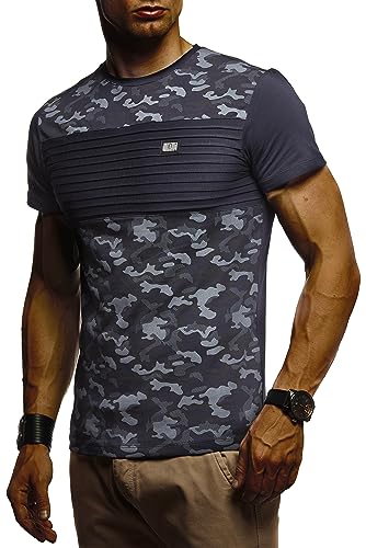 Leif Nelson Herren Sommer T-Shirt Rundhals-Ausschnitt Slim Fit Baumwolle-Anteil Moderner Männer T-Shirt Crew Neck Hoodie-Sweatshirt Kurzarm lang LN405 Dunkel Blau Medium von Leif Nelson