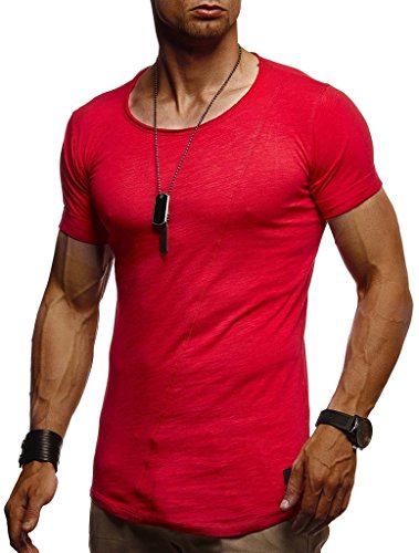 Leif Nelson T-Shirt Herren Sommer Rundhals-Ausschnitt 100% Baumwolle (Rot, Größe XL) Regular Fit Herren-T-Shirt Rundkragen, Basic Männer T-Shirt Kurzarm von Leif Nelson