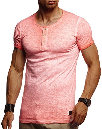 Leif Nelson Herren Sommer T-Shirt Rundhals-Ausschnitt Slim Fit Baumwolle-Anteil Moderner Männer T-Shirt Crew Neck Hoodie-Sweatshirt Kurzarm lang LN8226 Orange Medium von Leif Nelson