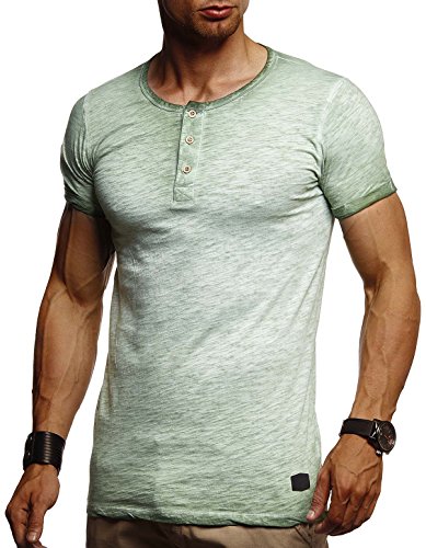 Leif Nelson Herren Sommer T-Shirt Rundhals-Ausschnitt Slim Fit Baumwolle-Anteil Moderner Männer T-Shirt Crew Neck Hoodie-Sweatshirt Kurzarm lang LN8226 Grün Small von Leif Nelson