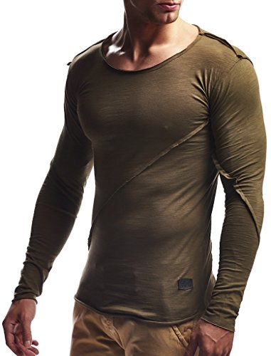 Leif Nelson Herren Pullover Rundhals-Ausschnitt Schwarzer Männer Longsleeve dünner Pulli Sweatshirt Langarmshirt Crew Neck Jungen Hoodie T-Shirt Langarm Oversize LN6322 Khaki XX-Large von Leif Nelson