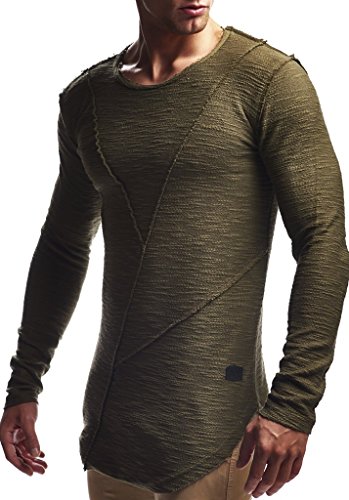 Leif Nelson Herren Pullover Hoodie Kapuzenpullover Sweatjacke Longsleeve Sweatshirt Jacke Basic Rundhals Langarm Oversize Shirt Hoody Sweater LN6323; Größe S; Khaki von Leif Nelson