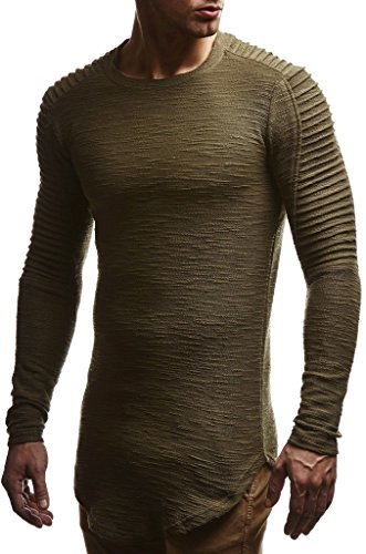 Leif Nelson Herren Pullover Rundhals-Ausschnitt Schwarzer Männer Longsleeve dünner Pulli Sweatshirt Langarmshirt Crew Neck Jungen Hoodie T-Shirt Langarm Oversize LN6326 Khaki Medium von Leif Nelson