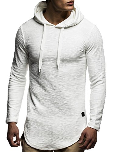 Leif Nelson Herren Kapuzenpullover Slim Fit Baumwolle-Anteil Basic weißer Männer Hoodie Kapuzenshirt Pulli Langarm Jungen schwarzer Pullover-Shirt mit Kapuze LN6300 Ecru Large von Leif Nelson