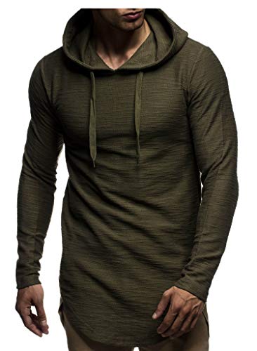 Leif Nelson Herren Kapuzenpullover Slim Fit Baumwolle-Anteil Basic weißer Männer Hoodie Kapuzenshirt Pulli Langarm Jungen schwarzer Pullover-Shirt mit Kapuze LN6300 Khaki Medium von Leif Nelson