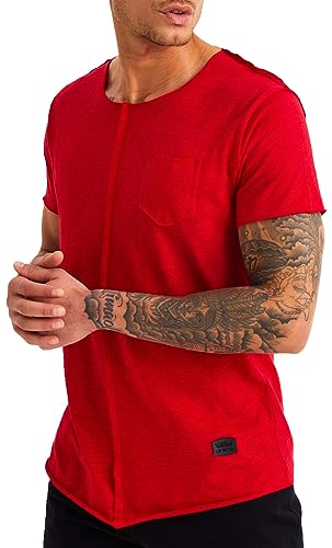 Leif Nelson T-Shirt Herren Sommer Rundhals-Ausschnitt (Rot, Größe L), Regular Fit Herren-T-Shirt 100% Baumwolle, Casual Basic Männer T-Shirt Kurzarm von Leif Nelson