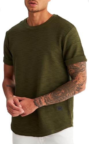 Leif Nelson T-Shirt Herren Sommer Rundhals-Ausschnitt (Khaki, Größe S), Regular Fit Herren-T-Shirt 100% Baumwolle Casual Basic Männer T-Shirt Kurzarm von Leif Nelson