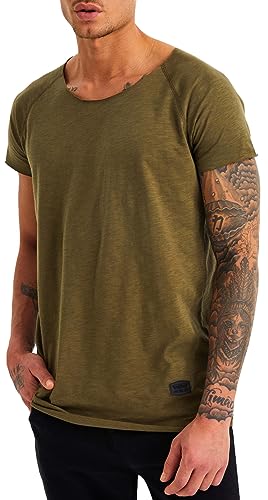 Leif Nelson T-Shirt Herren Sommer Rundhals-Ausschnitt (Khaki, Größe S), Regular Fit Herren-T-Shirt 100% Baumwolle, Casual Basic Männer T-Shirt Kurzarm von Leif Nelson