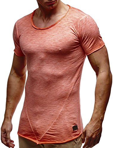 Leif Nelson T-Shirt Herren Sommer Rundhals-Ausschnitt (Orange, Größe S), Regular Fit Herren-T-Shirt 100% Baumwolle, Casual Basic Männer T-Shirt Kurzarm von Leif Nelson