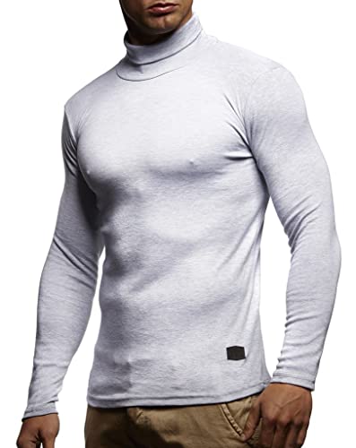 Leif Nelson Herren Rollkragenpullover Pullover Rollkragen Hoodie Slim Fit (Grau; Large) von LEIF NELSON