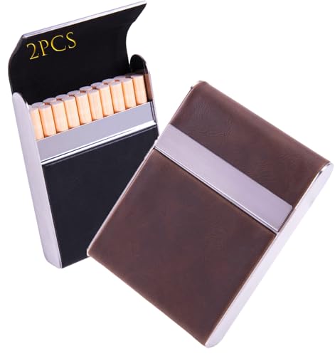 2er-Pack Zigarettenetuis aus Leder – Klappdeckel-Design mit 20 Zigaretten, bruchsicherer Zigarettenhalter aus Metall for Karten-/Feuerzeug-Organizer, tragbare Retro-Aufbewahrungsbox for Frauen(Black+b von LEILEICAILI
