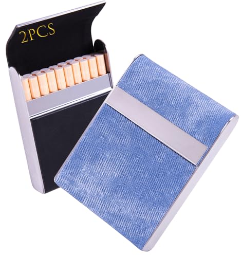 2er-Pack Zigarettenetuis aus Leder – Klappdeckel-Design mit 20 Zigaretten, bruchsicherer Zigarettenhalter aus Metall for Karten-/Feuerzeug-Organizer, tragbare Retro-Aufbewahrungsbox for Frauen(Black+b von LEILEICAILI