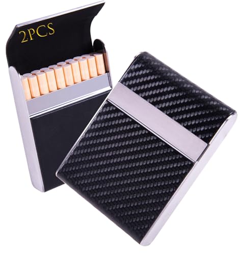 2er-Pack Zigarettenetuis aus Leder – Klappdeckel-Design mit 20 Zigaretten, bruchsicherer Zigarettenhalter aus Metall for Karten-/Feuerzeug-Organizer, tragbare Retro-Aufbewahrungsbox for Frauen(Black+b von LEILEICAILI