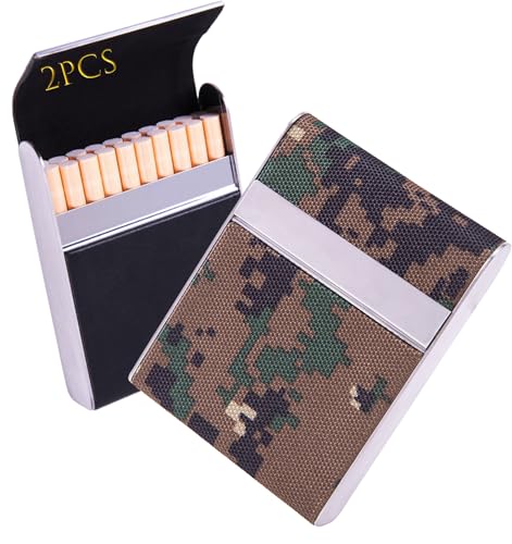2er-Pack Zigarettenetuis aus Leder – Klappdeckel-Design mit 20 Zigaretten, bruchsicherer Zigarettenhalter aus Metall for Karten-/Feuerzeug-Organizer, tragbare Retro-Aufbewahrungsbox for Frauen(Black+g von LEILEICAILI