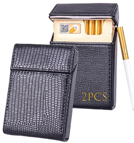 2er-Pack Zigarettenetuis aus Leder – Tragbarer Halter mit 20 Zigaretten, Kreditkarten-/Geld-Organizer mit bruchsicherem Design for Männer und Frauen(A) von LEILEICAILI