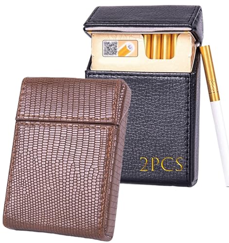 LEILEICAILI 2er-Pack Zigarettenetuis aus Leder – Tragbarer Halter mit 20 Zigaretten, Kreditkarten-/Geld-Organizer mit bruchsicherem Design for Männer und Frauen(B) von LEILEICAILI