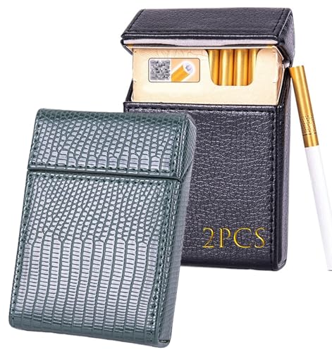 LEILEICAILI 2er-Pack Zigarettenetuis aus Leder – Tragbarer Halter mit 20 Zigaretten, Kreditkarten-/Geld-Organizer mit bruchsicherem Design for Männer und Frauen(D) von LEILEICAILI