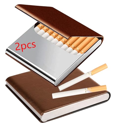 LEILEICAILI 2er-Pack schmale Zigarettenetuis, Zigarettenspitze mit Magnetverschluss, ultradünnes Design, Zigarettenschachtel-Etui for die Tasche, for 10 normale Größe(Light Brown) von LEILEICAILI