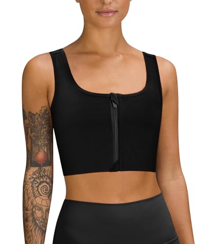 LEINIDINA Brustbinder Tomboy Transgender FTM quadratischer Kragen mit Reißverschluss vorne, BH, Tanktop, Schwarz, Medium von LEINIDINA