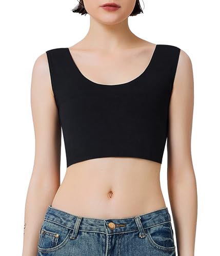 LEINIDINA Brustbinder für Transgender FTM Elastisches Band Rundhals Pullover Binder BH Tank Top, Schwarz, Medium von LEINIDINA