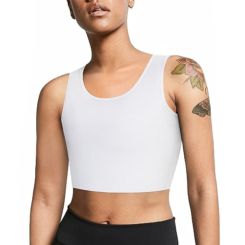 LEINIDINA Brustbinder für Transgender FTM LGBT Tomboy Tops Frauen Atmungsaktive Binder BH Tank Tops Elastisch, Weiss/opulenter Garten, Klein von LEINIDINA