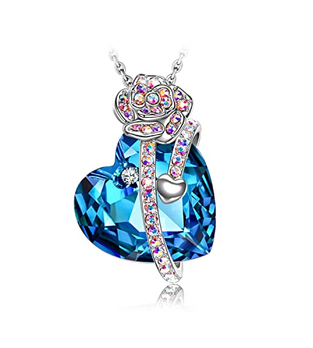 LEITON Kristall Kette Herz Halskette Geschenke für Frauen, Damen Schmuck Anhänger, Hochzeit Jahrestag Geburtstag Geschenk für Ehefrau, Freundin und Ihre, Geschenk Box Verpackung (Blue Rose) von LEITON