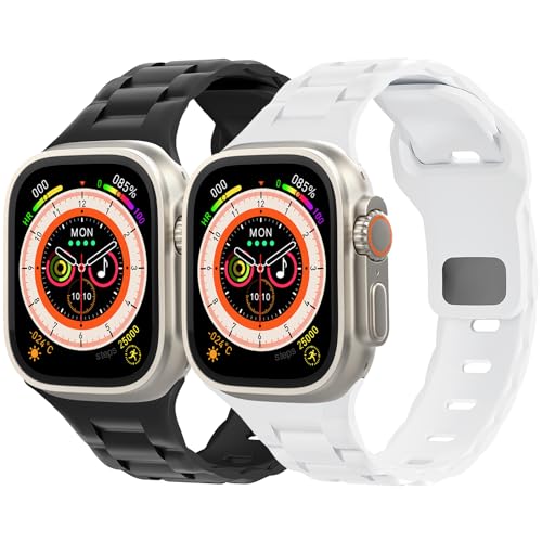 2 Pack Uhrenarmband für Apple Watch 41mm 45mm 44mm 40mm 49mm 42mm 38mm Weiches Silikon 3D Sport Armbänder für Apfelband Ultra 2 SE Series 9 8 7 6 5 4 3 Kinder Herren Damen(Schwarz/Weiß,38/40/41mm) von LEIXIUER