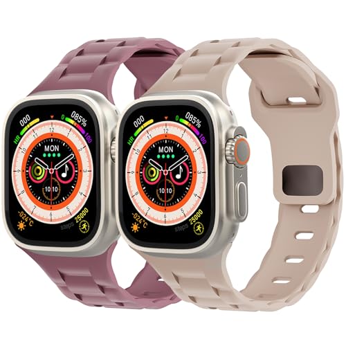 2 Pack Uhrenarmband für Apple Watch 41mm 45mm 44mm 40mm 49mm 42mm 38mm Weiches Silikon 3D Sport Armbänder für Apfelband Ultra 2 SE Series 9 8 7 6 5 4 3 Kinder Herren Damen(Violett/Milchtee,38/40/41mm) von LEIXIUER