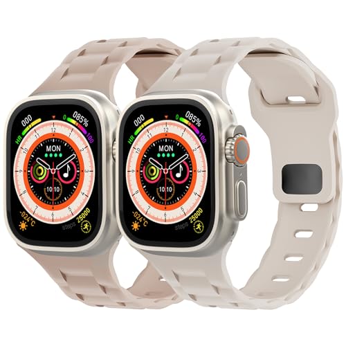 2 Pack Uhrenarmband für Apple Watch 41mm 45mm 44mm 40mm 49mm 42mm 38mm Weiches Silikon 3D Sport Armbänder für Apfelband Ultra 2 SE Series 9 8 7 6 5 4 3 Kinder Herren Damen(Stern/Milchtee,38/40/41mm) von LEIXIUER