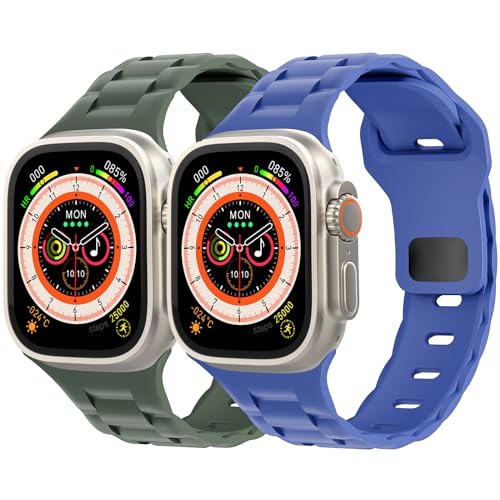 2 Pack Uhrenarmband für Apple Watch 41mm 45mm 44mm 40mm 49mm 42mm 38mm Weiches Silikon 3D Sport Armbänder für Apfelband Ultra 2 SE Series 9 8 7 6 5 4 3 Kinder Herren Damen(Grün/Blau,42/44/45/49mm) von LEIXIUER