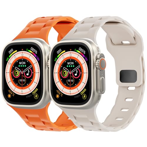 2 Pack Uhrenarmband für Apple Watch 41mm 45mm 44mm 40mm 49mm 42mm 38mm Weiches Silikon 3D Sport Armbänder für Apfelband Ultra 2 SE Series 9 8 7 6 5 4 3 Kinder Herren Damen(Stern/Orange,42/44/45/49mm) von LEIXIUER