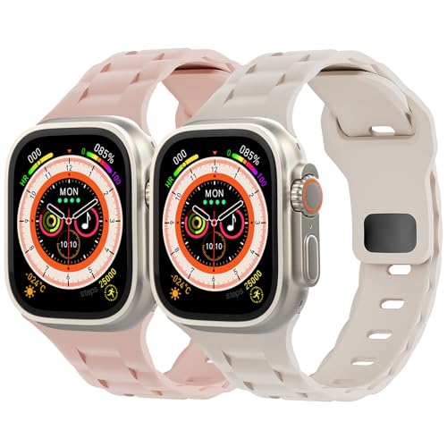 2 Pack Uhrenarmband für Apple Watch 41mm 45mm 44mm 40mm 49mm 42mm 38mm Weiches Silikon 3D Sport Armbänder für Apfelband Ultra 2 SE Series 9 8 7 6 5 4 3 Kinder Herren Damen(Stern/Rosa,38/40/41mm) von LEIXIUER