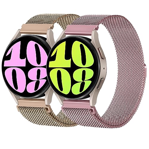 2 Stück Edelstahl Armband Mesh für Samsung Galaxy Watch 6 Strap 40mm 44mm 43mm 47mm - 20mm Milanaise Metall Uhrenarmband Ersatzband mit Magnetverschluss für Galaxy Watch 5/4 Band(Roségold/Rosenrosa) von LEIXIUER