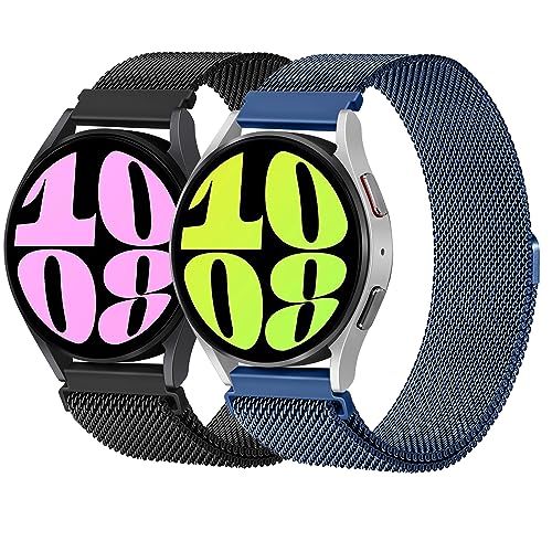 2 Stück Edelstahl Armband Mesh für Samsung Galaxy Watch 6 Strap 40mm 44mm 43mm 47mm - 20mm Milanaise Metall Uhrenarmband Ersatzband mit Magnetverschluss für Galaxy Watch 5/4 Band(Schwarz/Blau) von LEIXIUER