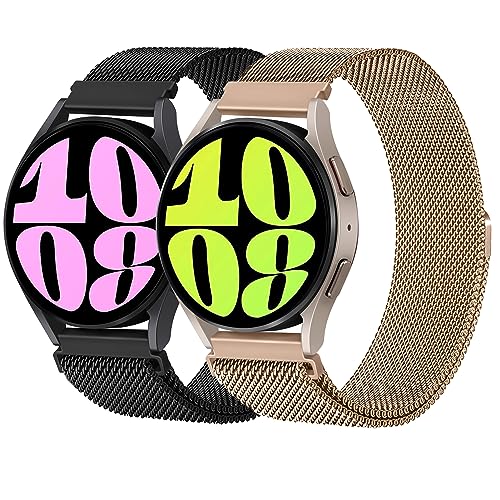 2 Stück Edelstahl Armband Mesh für Samsung Galaxy Watch 6 Strap 40mm 44mm 43mm 47mm - 20mm Milanaise Metall Uhrenarmband Ersatzband mit Magnetverschluss für Galaxy Watch 5/4 Band(Schwarz/Roségold) von LEIXIUER