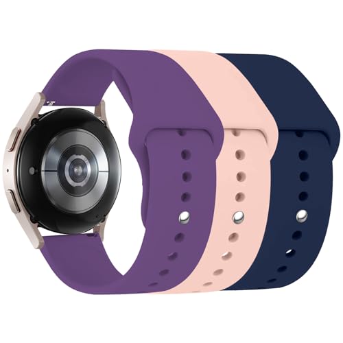 3 Stuck Silikon Armband für Samsung Galaxy Watch 6 40mm 44mm 43mm 47mm,Galaxy Watch 5/4 Armbänder,20mm Weiche Silikon Ersatz Uhrenarmband für Galaxy Watch 3 41mm(Rosa Sand/Mitternachtsblau/Lila) von LEIXIUER