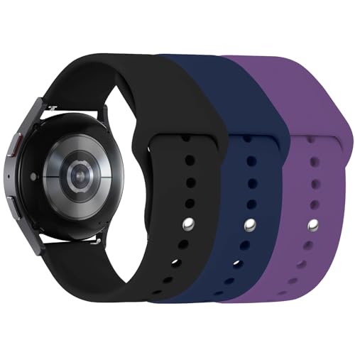 3 Stuck Silikon Armband für Samsung Galaxy Watch 6 40mm 44mm 43mm 47mm,Galaxy Watch 5/4 Armbänder,20mm Weiche Silikon Ersatz Uhrenarmband für Galaxy Watch 3 41mm(Schwarz/Mitternachtsblau/Lila) von LEIXIUER