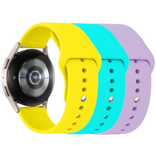 3 Stuck Silikon Armband für Samsung Galaxy Watch 6 40mm 44mm 43mm 47mm,Galaxy Watch 5/4 Armbänder,20mm Weiche Silikon Ersatz Uhrenarmband für Galaxy Watch 3 41mm/Active 2(Gelb/Mintgrün/Lavendel) von LEIXIUER