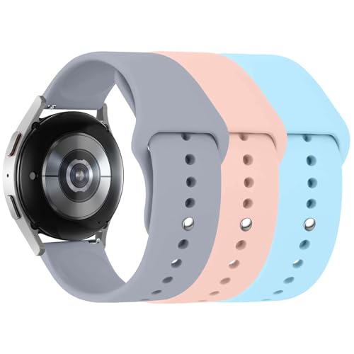 3 Stuck Silikon Armband für Samsung Galaxy Watch 6 40mm 44mm 43mm 47mm,Galaxy Watch 5/4 Armbänder,20mm Weiche Silikon Ersatz Uhrenarmband für Galaxy Watch 3 41mm/Active 2(Grau/Hellblau/Pink Sand) von LEIXIUER