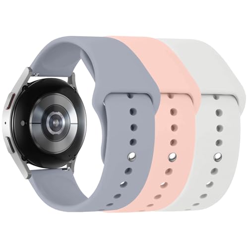 3 Stuck Silikon Armband für Samsung Galaxy Watch 6 40mm 44mm 43mm 47mm,Galaxy Watch 5/4 Armbänder,20mm Weiche Silikon Ersatz Uhrenarmband für Galaxy Watch 3 41mm/Active 2(Grau/Weiß/Rosa Sand) von LEIXIUER