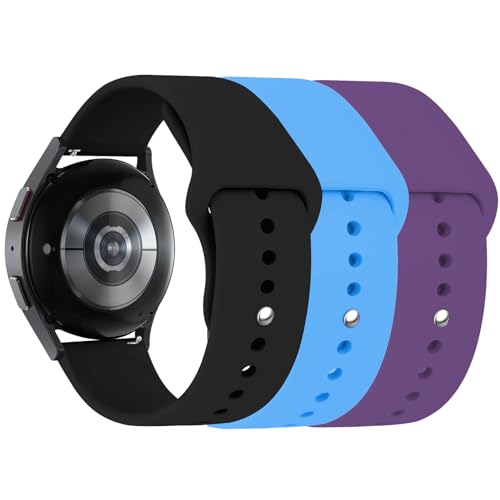 3 Stuck Silikon Armband für Samsung Galaxy Watch 6 40mm 44mm 43mm 47mm,Galaxy Watch 5/4 Armbänder,20mm Weiche Silikon Ersatz Uhrenarmband für Galaxy Watch 3 41mm/Active 2(Schwarz/Lila/Himmelblau) von LEIXIUER