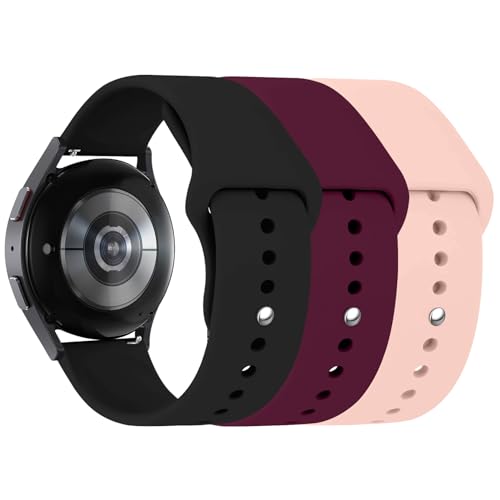 3 Stuck Silikon Armband für Samsung Galaxy Watch 6 40mm 44mm 43mm 47mm,Galaxy Watch 5/4 Armbänder,20mm Weiche Silikon Ersatz Uhrenarmband für Galaxy Watch 3 41mm/Active 2(Schwarz/Sandrosa/Weinrot) von LEIXIUER