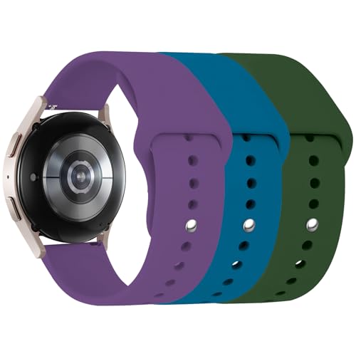 3 Stuck Silikon Armband für Samsung Galaxy Watch 6 40mm 44mm 43mm 47mm,Galaxy Watch 5/4 Armbänder,20mm Weiche Silikon Ersatz Uhrenarmband für Galaxy Watch 3 41mm/Active 2(Armeegrün/Lila/Schieferblau) von LEIXIUER