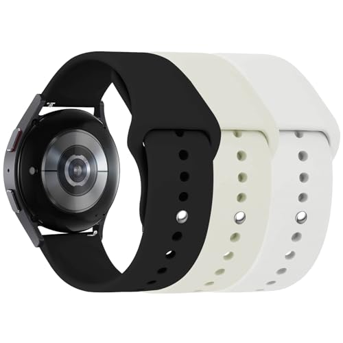 3 Stuck Silikon Armband für Samsung Galaxy Watch 6 40mm 44mm 43mm 47mm,Galaxy Watch 5/4 Armbänder,20mm Weiche Silikon Ersatz Uhrenarmband für Galaxy Watch 3 41mm/Active 2(Schwarz/Weiß/Sternenlicht) von LEIXIUER