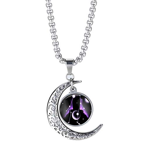 LEJAHAO 12 Sternzeichen Zwilling Kette Damen Herren mit Charms Anhänger Sternbilder Mond Stern Rapper Luna Modeschmuck Halskette Simple Hip Hop Medallion Zodia Necklace Ketten für Männer Jungen Women von LEJAHAO