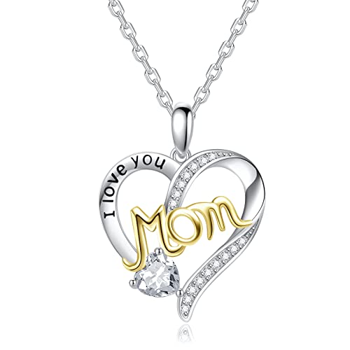 LEKANI Mama Ich liebe dich Kette Damen 925 Sterling Silber Herz Anhänger Halskette für Mama Schmuck Geschenk für Frauen Mama Frau Muttertagsgeschenk (gold) von LEKANI