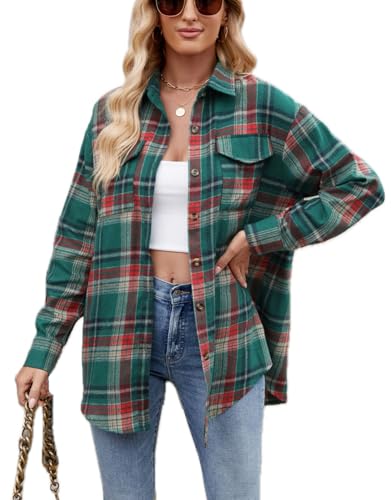 LEKOPUR Grün Bluse Damen Langarm Karierte Damenblusen Sommer Herbst Blusenshirt Hemd Oberteil V Ausschnitt Damenbluse Trachtenbluse Damen Kariert Hemdbluse Musselin Blusen Tunika Shirt von LEKOPUR