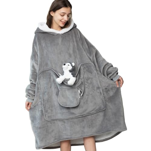 LEKOPUR Hoodie Decke mit Ärmeln Lang Kuscheldecke mit Ärmeln und Kapuze, Flauschig Deckenpullover Damen Tragbare Decke Kuschelpullover Damen, Blanket Hoodie Damen Oversize,Geschenke für Frauen von LEKOPUR